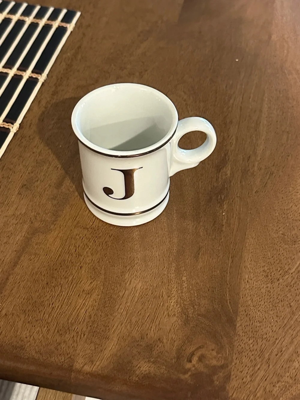Williams Sonoma Monogram “J” Porcelain Espresso Cup Mug White Silver Trim (1)